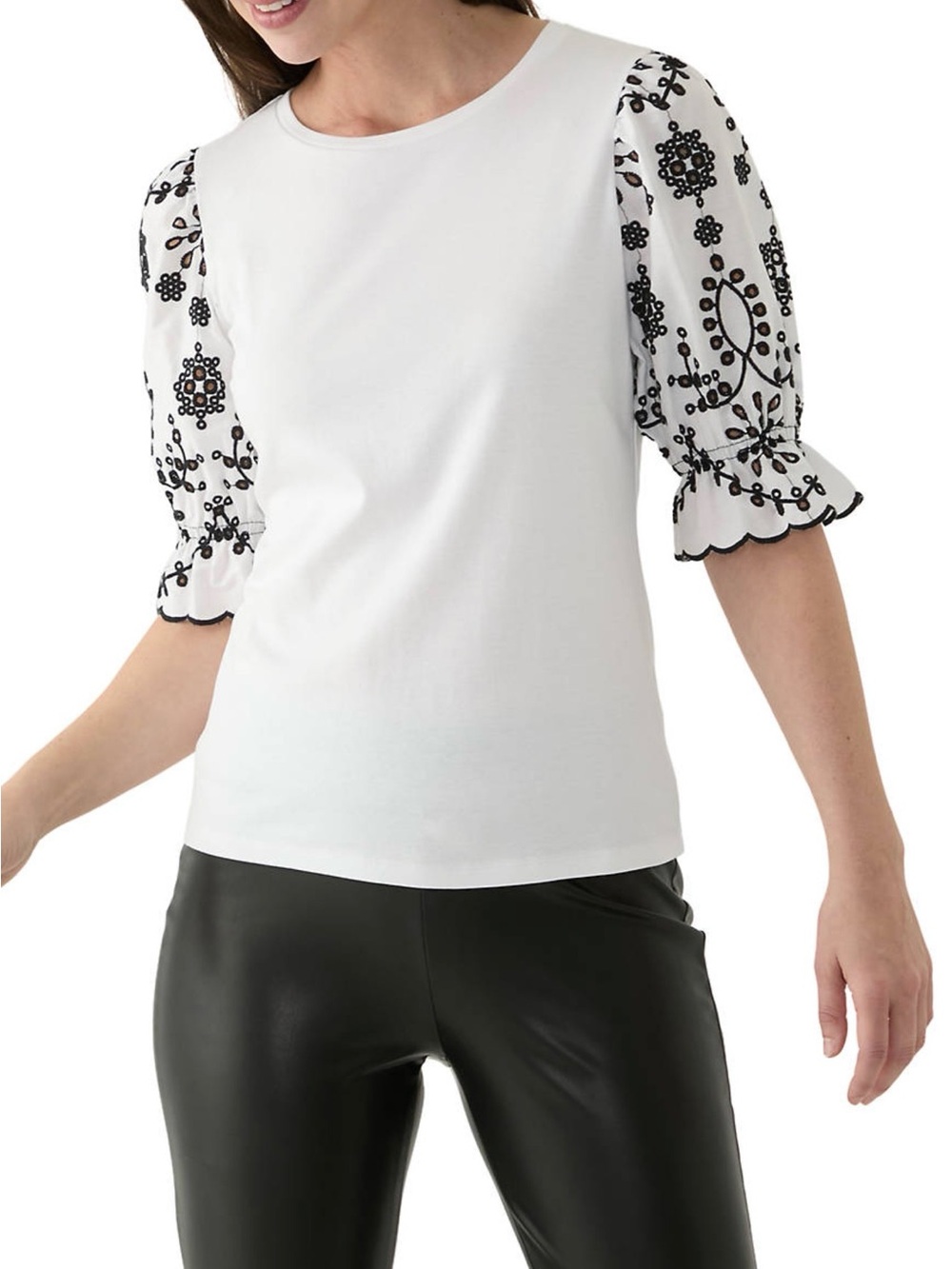 Philosophy By Republic Women’s Mix Woven Knit Embroidered Sleeve Shirt